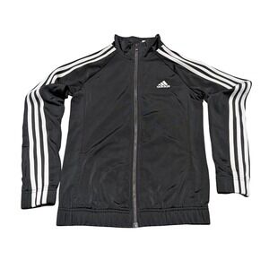 Adidas Track Jacket Women XS Black White 3-Stripe Full Zip Mock Neck Activewear
